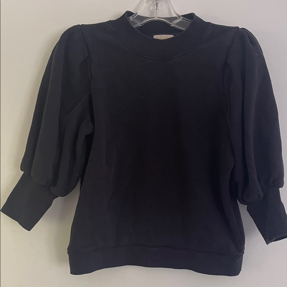Black Puff Sleeve 3/4 Sleeve Sweatshirt